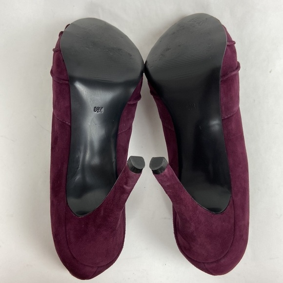GUESS Leather Suede Wgnelana Gathered Knot Peep Toe Burgundy High Stiletto Heels - Picture 13 of 16